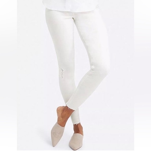 SPANX White Denim Distressed Skinny Jeans - Picture 6 of 8